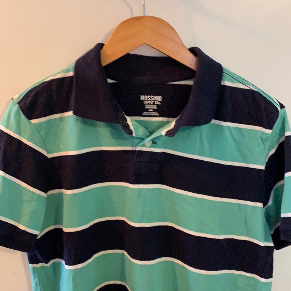 Green and blue striped polo